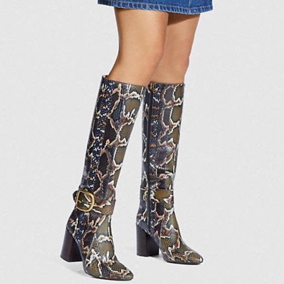 Coach Evelyn Boot In Snakeskin Oxblood/Natural Multi Size 6 - Picture 4 of 4